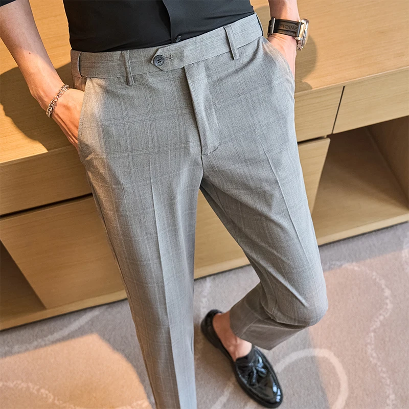 

Мужские деловые брюки в британском стиле, повседневные офисные классические брюки в клетку до щиколотки, весна-лето 2024