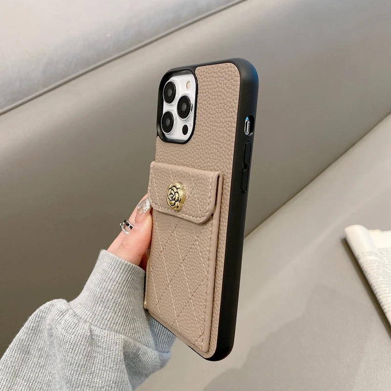 HOCE Lychee Pattern Card Bag Phone Case For iPhone 15 Pro Max 14