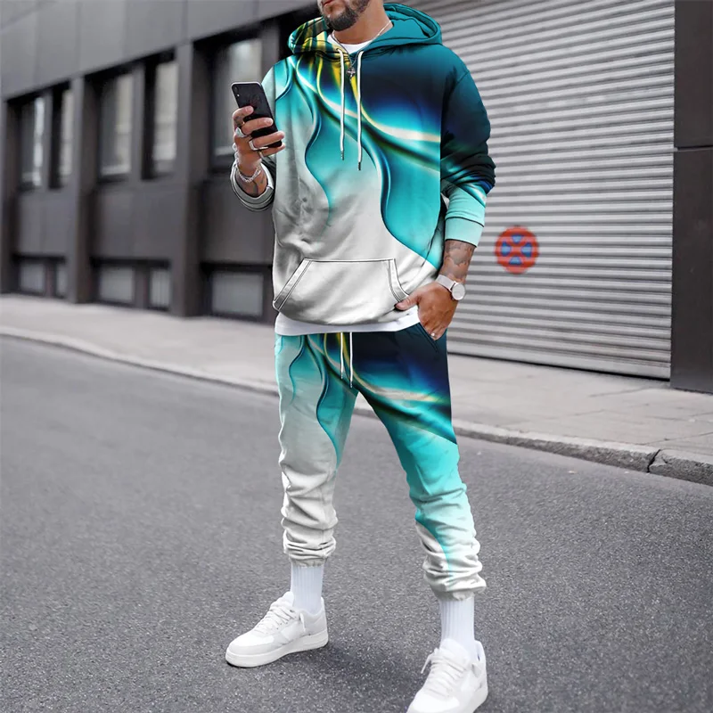 2022 Fashion Hoodies/Pants Women 2 Piece Sets Men Tracksuits 3D Printed Color Stripe Casual Clothes Long Sleeve Sportwear Suit