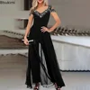 2025 Women's Elegant Sleeveless Jumpsuit Spring Summer V-neck Casual Patchwork Rompers Office Lady Jumpsuits Playsuit Outfits