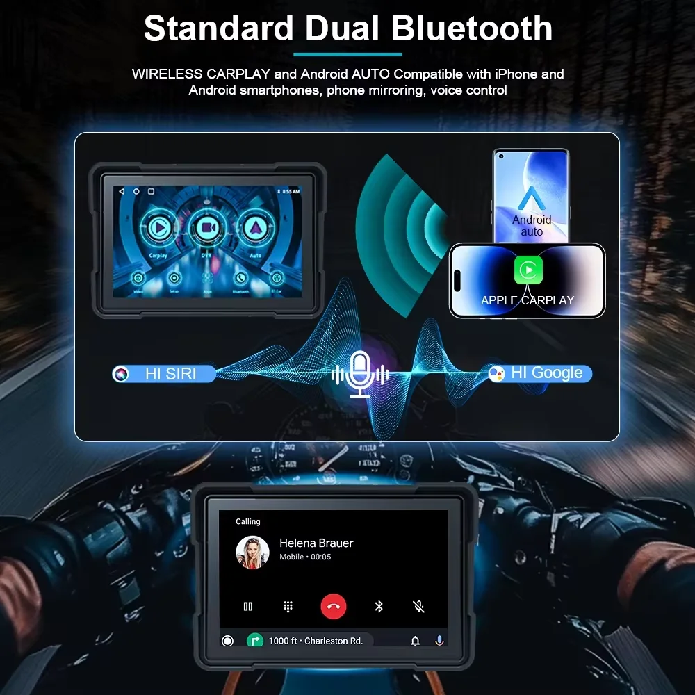 Wireless CarPlay Moto Cruscotto digitale portatile da 5 pollici per moto Navigazione GPS Schermo di visualizzazione Monitor Android Auto - Image 3