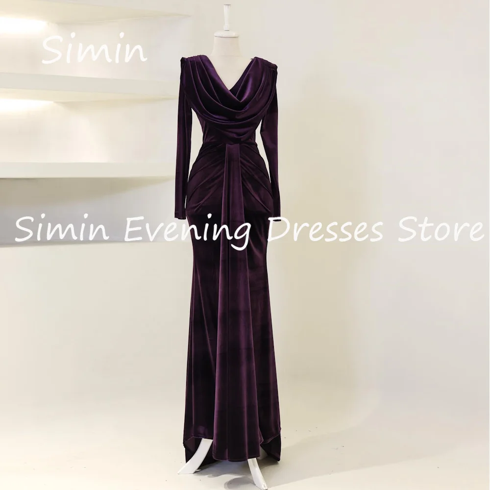 

Simin Velour Mermaid V-neck Ruffle Formal Luxury Prom Gown Floor-length Evening Elegant Pretty Party dresses for women 2023