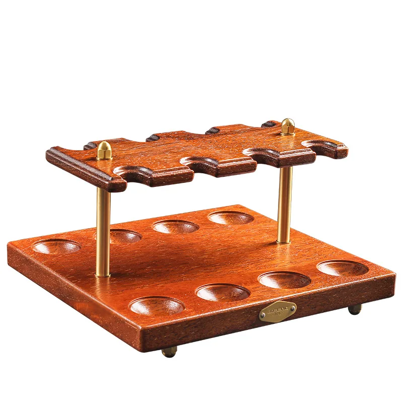 

New 1pcs Wooden Tobacco Pipe Stand Rack Display Holder for 8 Smoking Pipes Wood Hand Carved Brass Smoking Accessories