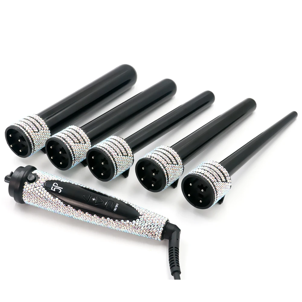 5 In 1 Curling Iron Wand Set 0.5 to 1.25 Inch Interchangeable Tourmaline Ceramic Barrels Temperature adjustment