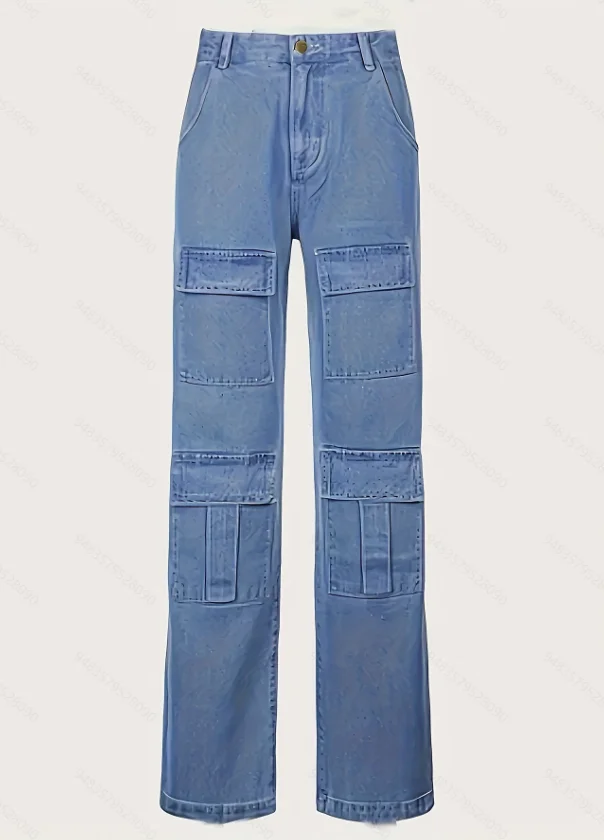 Jeans de travail à taille haute et jambes larges avec plusieurs poches