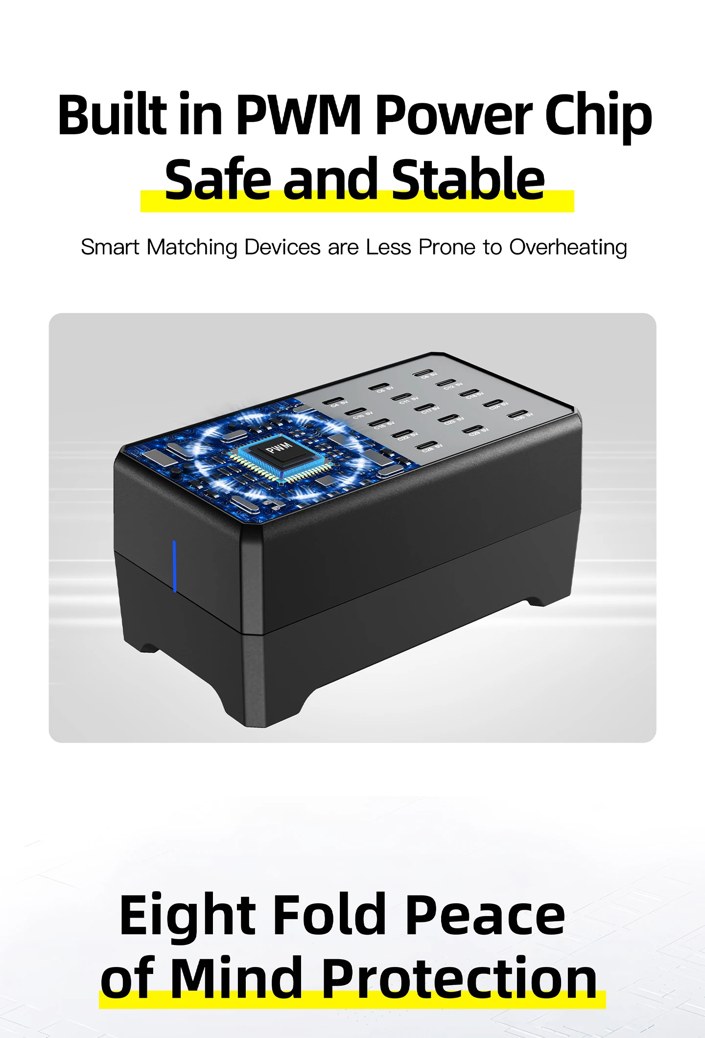 Neue 100W 30-Port Typ-C Multi-Port Desktop-Ladestation für Handys & Tablets Hochgeschwindigkeits-Ladestation für Mehrere Geräte – Detail 7