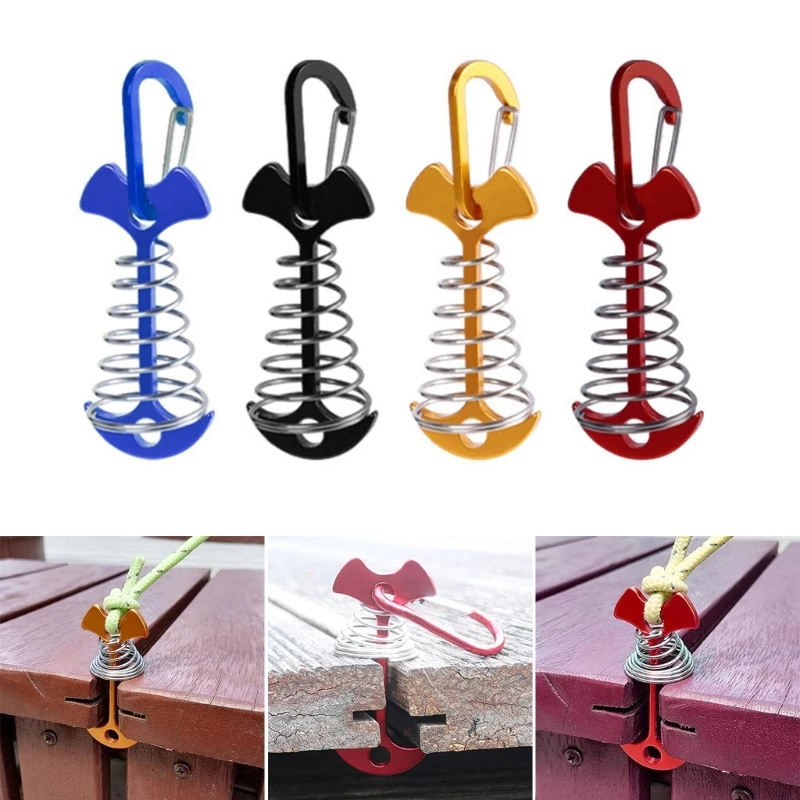 

G92F Deck Plank Board Tent Stakes Fishbone Deck Anchors Peg with Spring Buckle Portable Tent Peg for Outdoor Camping Hiking