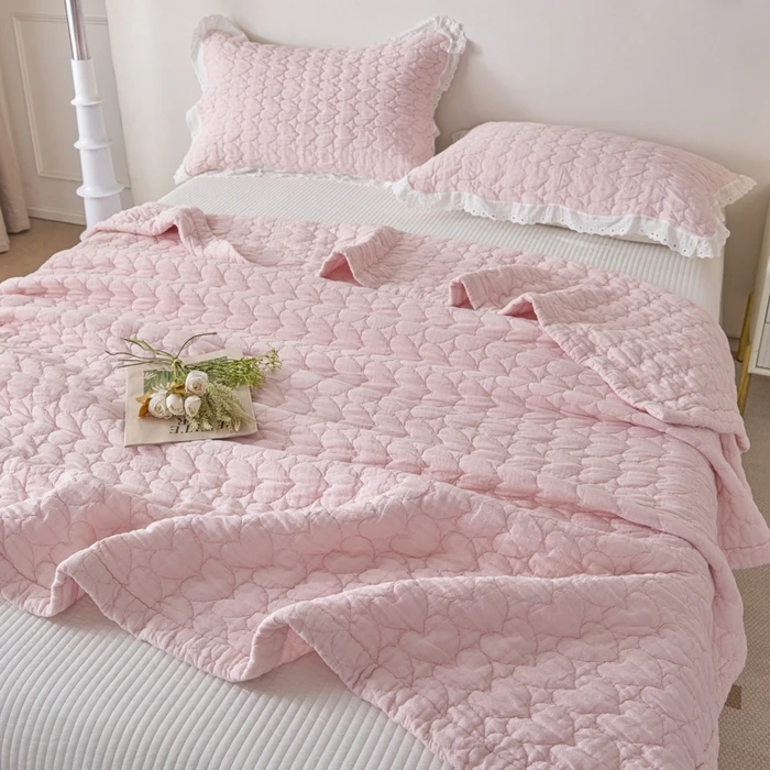 Atmungsaktive Decke aus reiner Baumwolle, gesteppt, mit Herz- und Rosenmuster, für Sofa, Flugzeug, Baby, Erwachsene, Sommerdecke, Dropshipping – Detail 9