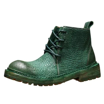 American Style Genuine Leather Thick Sole Desert Outdoor Chelsea Boots Men's Shoes Casual Motorcycle Handmade Ankle Boots Male