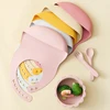 4PCS Baby Silicone Tableware Set Soft Spoon Fork Waterproof Baby Bibs Cartoon Lion Shape Bowl Portable Baby Dinner Set 3