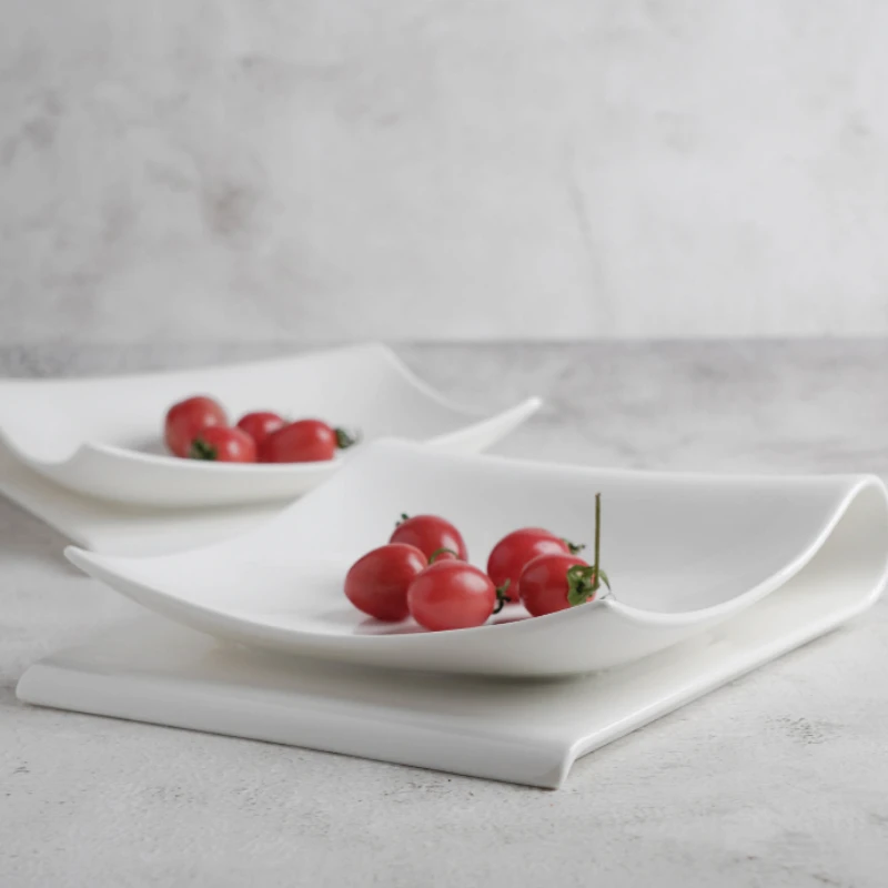 

Square Household Folding Plate Western Food Fruit Dessert Plate European Creative Ceramic Breakfast Cold Vegetable Plate