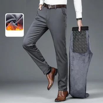 Pantaloni casual da lavoro alla moda autunno/inverno da uomo, pantaloni da tuta caldi e morbidi elasticizzati slim fit, abiti da lavoro 1