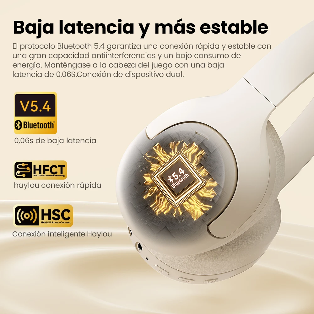 HAYLOU auriculares inalámbricos S30 con Bluetooth 5,4, 43dB dispositivo de audio adaptable con cancelación de ruido, controlador dinámico de 40mm, 80H de tiempo de reproducción - Imagen 4