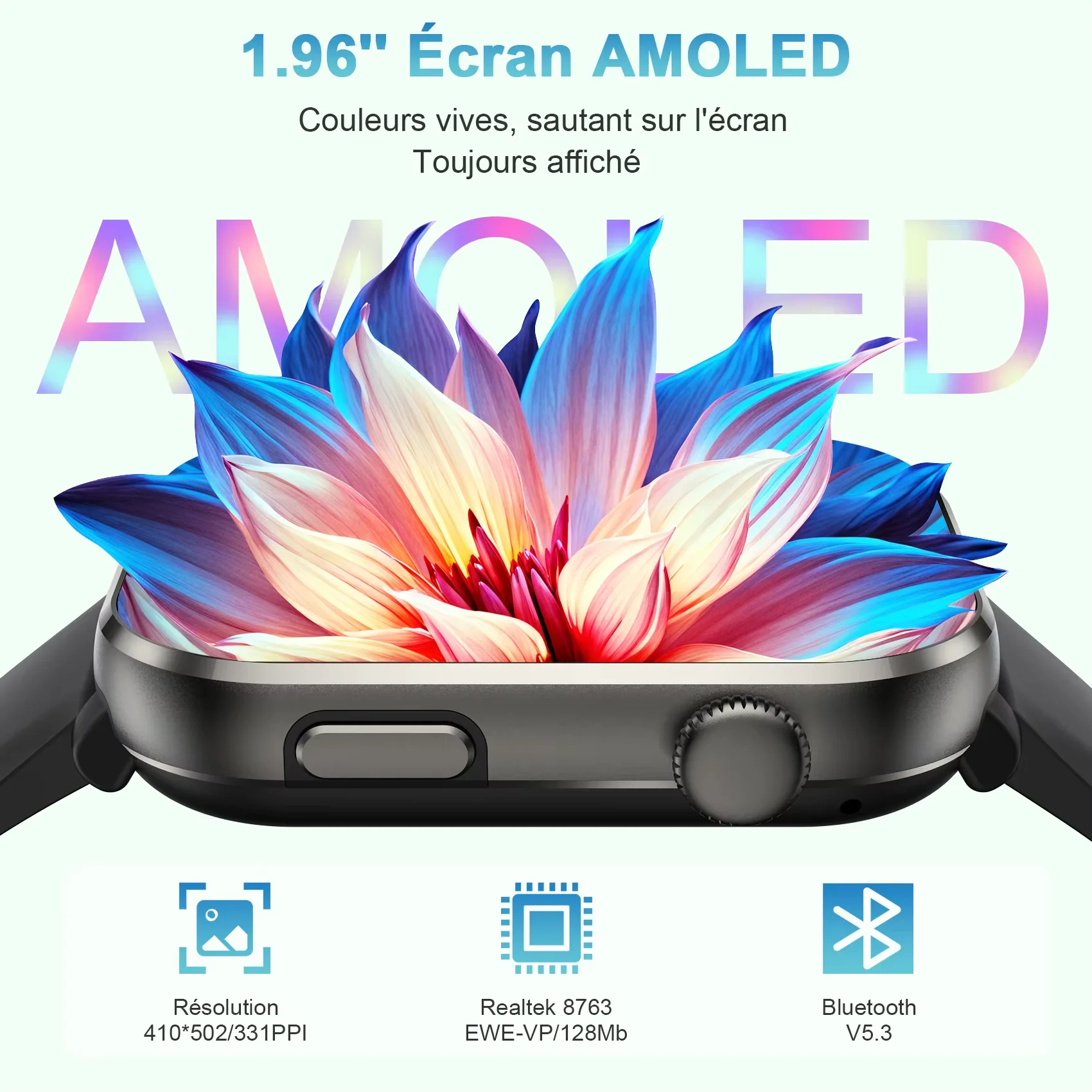 Blackview R60 블루투스 통화 스마트워치 남성용 여성용 1.96 AMOLED HD 스크린 건강 모니터링 안드로이드 IOS용 피트니스 시계