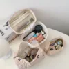 3pcs sets Cute Bow Flower Quilted Makeup Bag Women Cosmetic Organizer Female Handbag Portable Toiletry Case For Travel 3