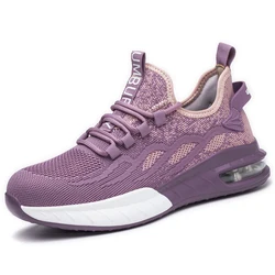 Women's Breathable Steel Toe Safety Sneakers - Puncture-Proof Work Shoes - 38 (Purple)