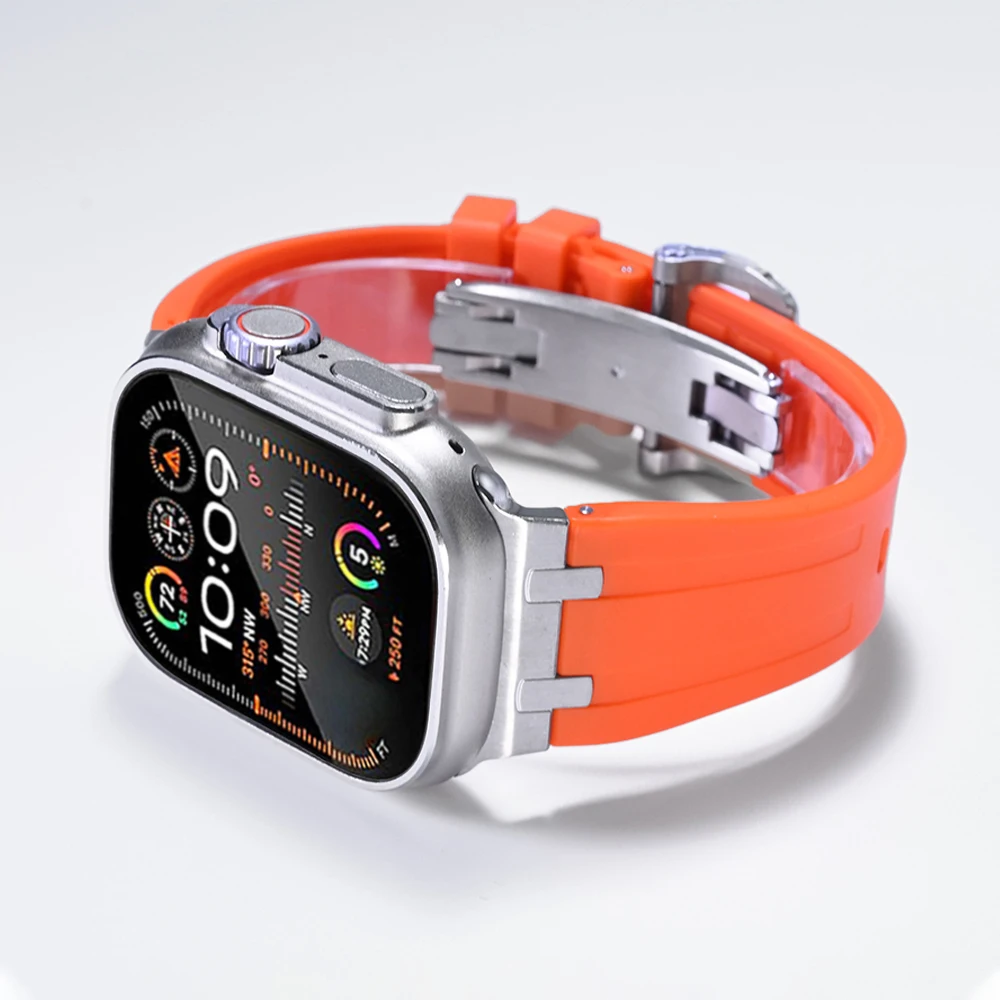 

Мягкий резиновый ремешок для Apple Watch Ultra 2 49 мм Series 9 8 7 45 мм, мужской спортивный ремешок для iWatch 6 5 4 SE 44 мм 42 мм, силиконовый браслет