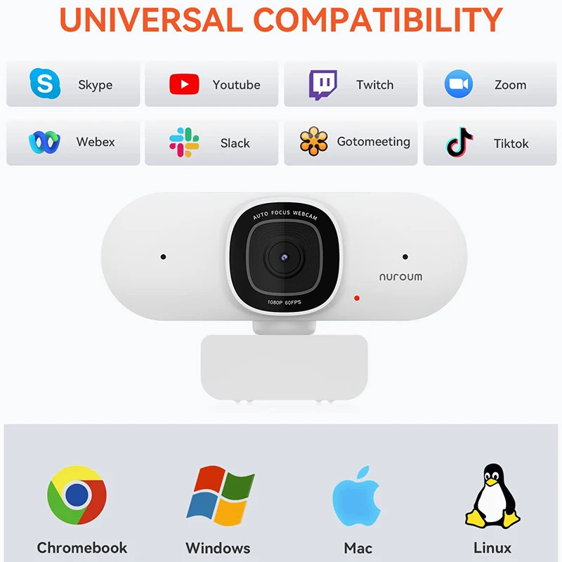 NUROUM V15-AF  2K Full HD Webcam with AI Noise Suppression Microphone Camera Plug-and-Play For Computer Laptop 5