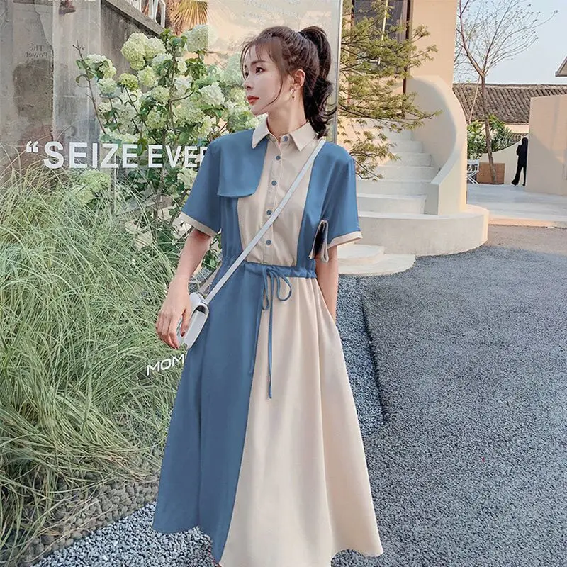 

Blue French first love shirt dress design sense niche female summer 2023 new temperament cake skirt long skirt women dress