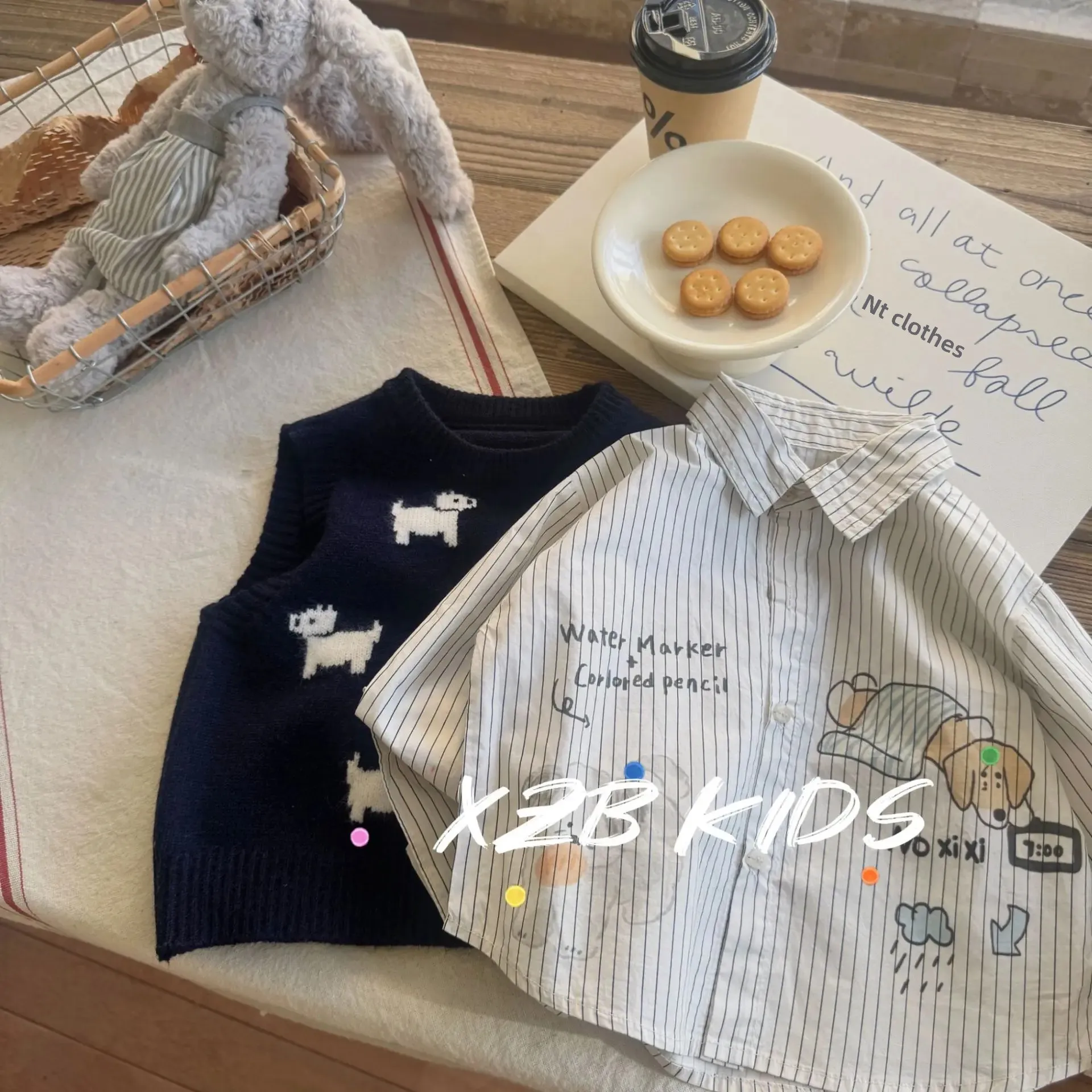 New Spring Cartoon Collar Shirt for Boys And Girls Stripe Pattern Toddler Kids Clothing Baby Clothes Children's Shirt