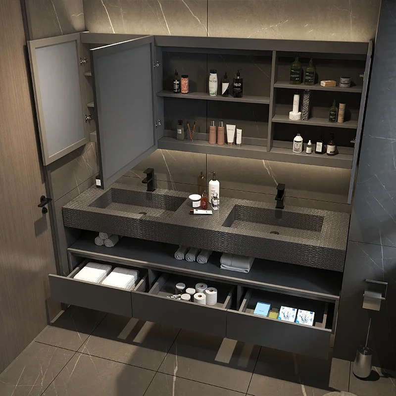 Rock-slab integrated basin bathroom cabinet modern simple bathroom washstand washstand basin cabinet combination