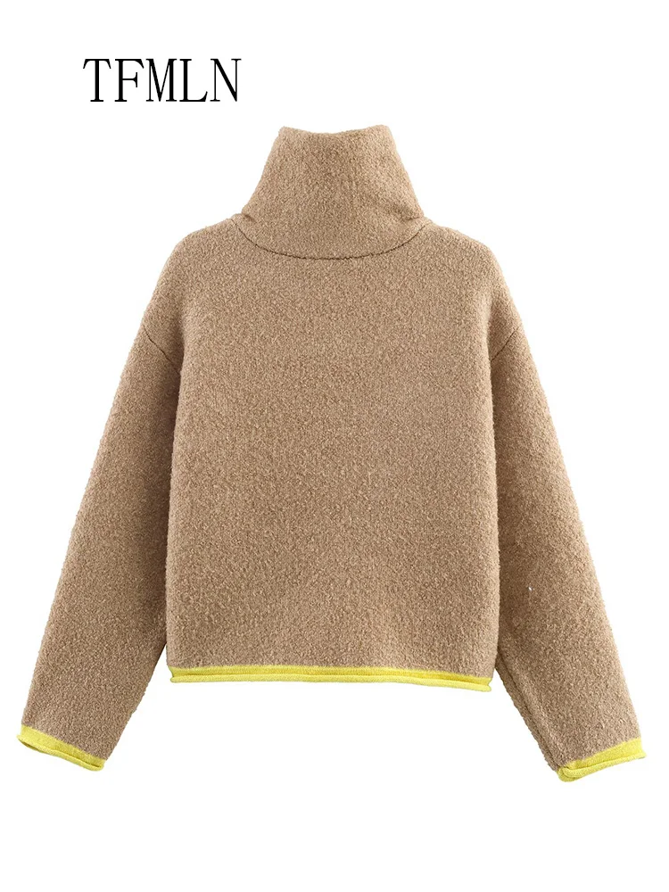 Fashion Women Knitted Sweater 2025 Autumn Winter Chic Causal Zipper Pockets Warm Overall Tops Retro Loose Stand Cardigan Tops