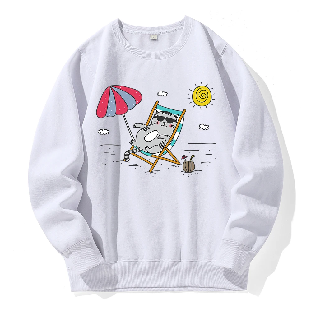 

Cat'S Beach Sunbathing Printed Mens Hoodie Comfortable Fleece Warm Hoody Fashion Novelty Pullovers Loose Oversized Casual Hooded