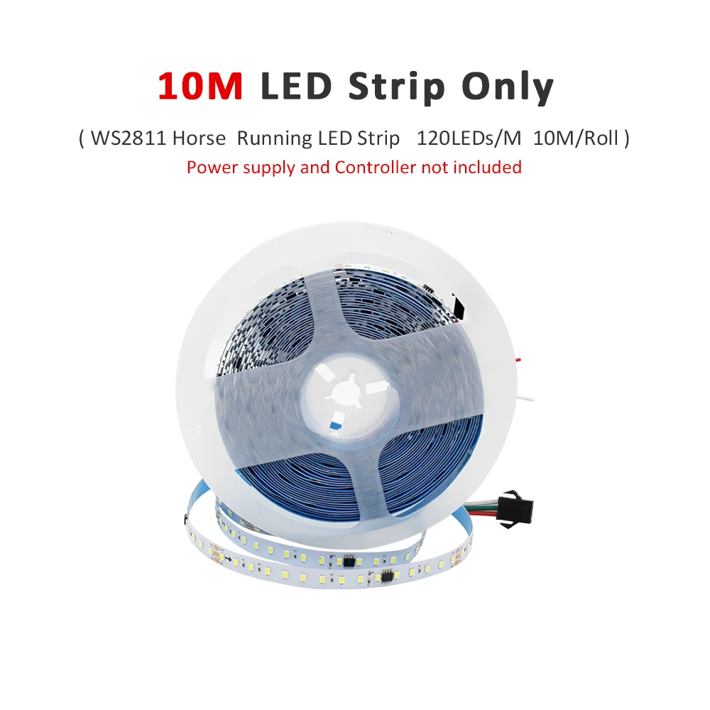 Striscia LED 2835SMD 120 LED/m WS2811 CC 24V Bianco Acqua Corrente - Kit Completo 10 Metri Con Controller E Alimentatore - Luci Da Interni Per Parete, Bar, Vetrine O Feste