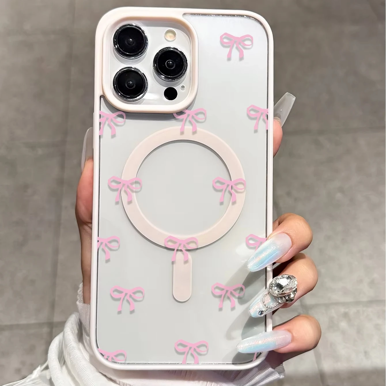 Cute Pink Bow Pattern Wireless Magnetic Phone Case
