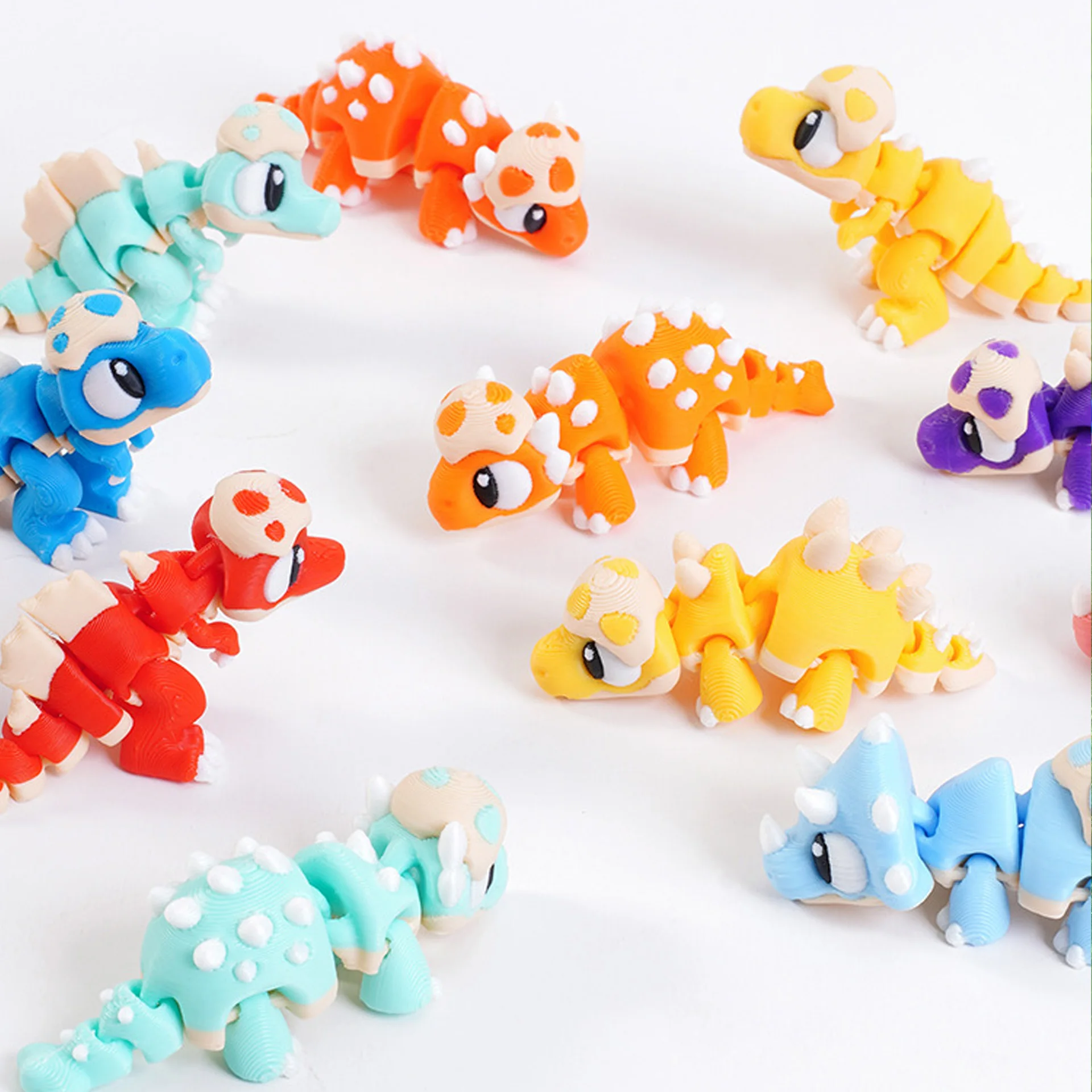 3D Printed Dinosaur Figures with Movable Joints - Desktop Decor and Kid's Gift Set