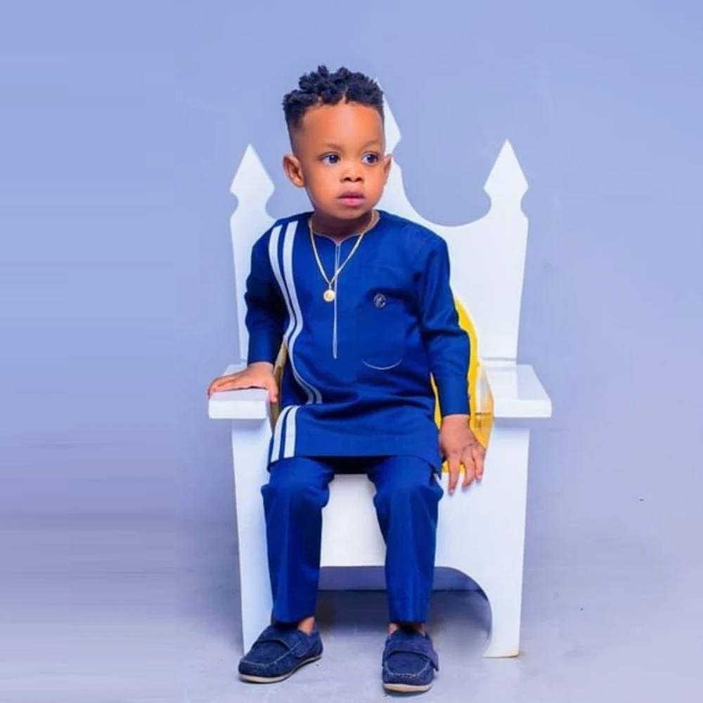 Kaftan Boys Sets Solid Round Neck Long-sleeved Tops And Pants Suit Outfits African Ethnic Style Casual 2-piece Suit Kids Wear kids clothes