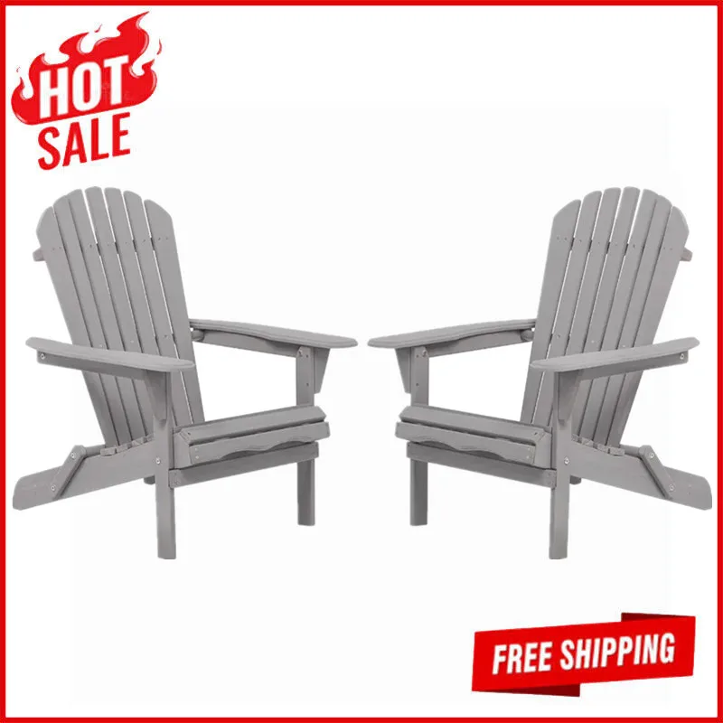 

Mederla Half Pre-Assembled Folding Adirondack Chair Set of 2 for Outdoor Garden, Lawn, Backyard, Deck, Pool Side Grey