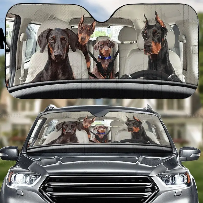 

Doberman Dog Family Automobile Car Sunshade, Shadeless Car, Dobermann Car Decor, Dog Lover Gifts