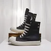 2024ss Ro  Men Shoe Casual High Top Sneaker Quality Black Ankle Boot Fashion Zip Metal O-Wen Platform Canvas Flat Street Shoe 1