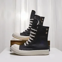 2024ss Ro  Men Shoe Casual High Top Sneaker Quality Black Ankle Boot Fashion Zip Metal O-Wen Platform Canvas Flat Street Shoe 1
