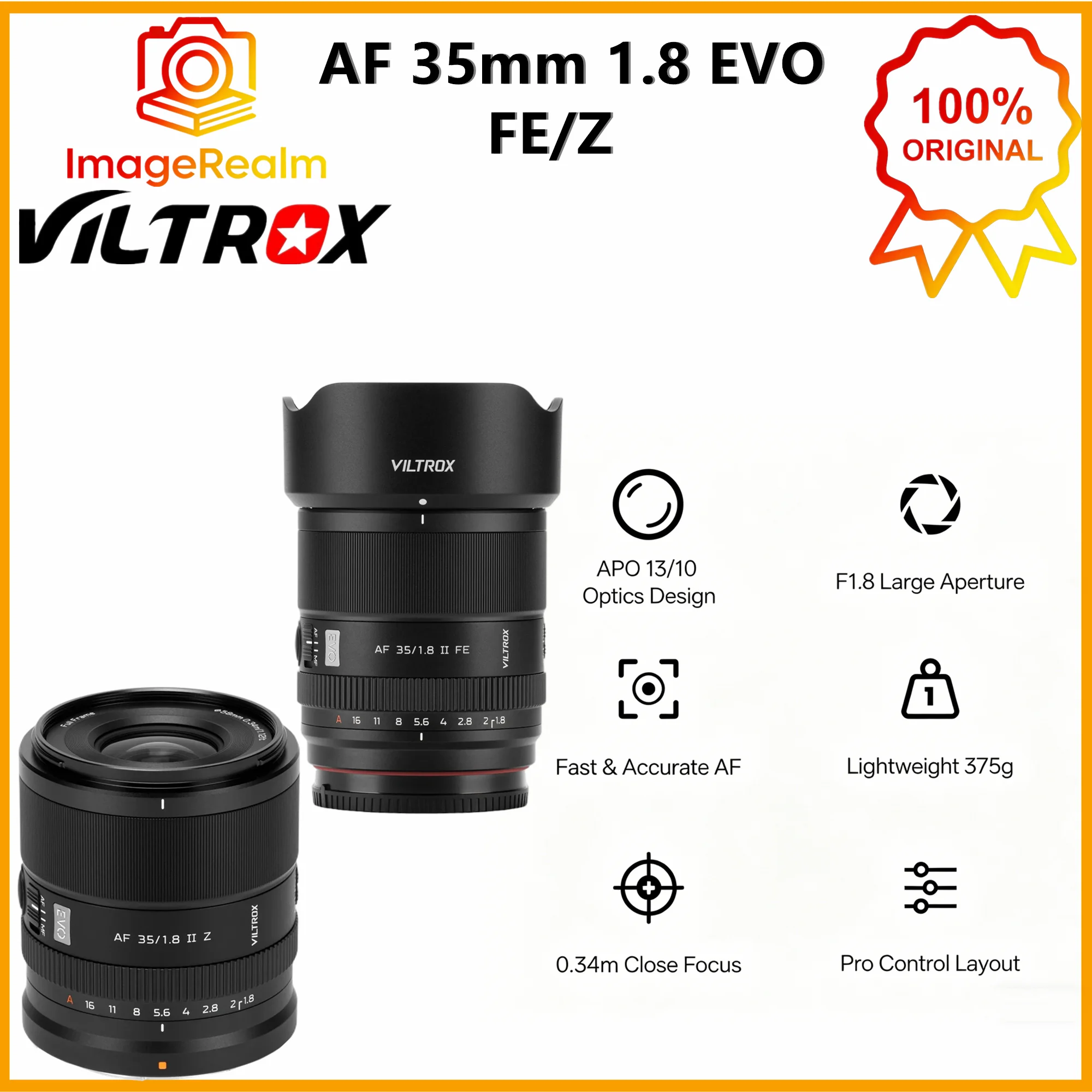 Viltrox AF 35mm F1.8 EVO 시리즈 FE Z 풀프레임 자동 초점 카메라 렌즈 ( E, 니콘 Z 마운트용)