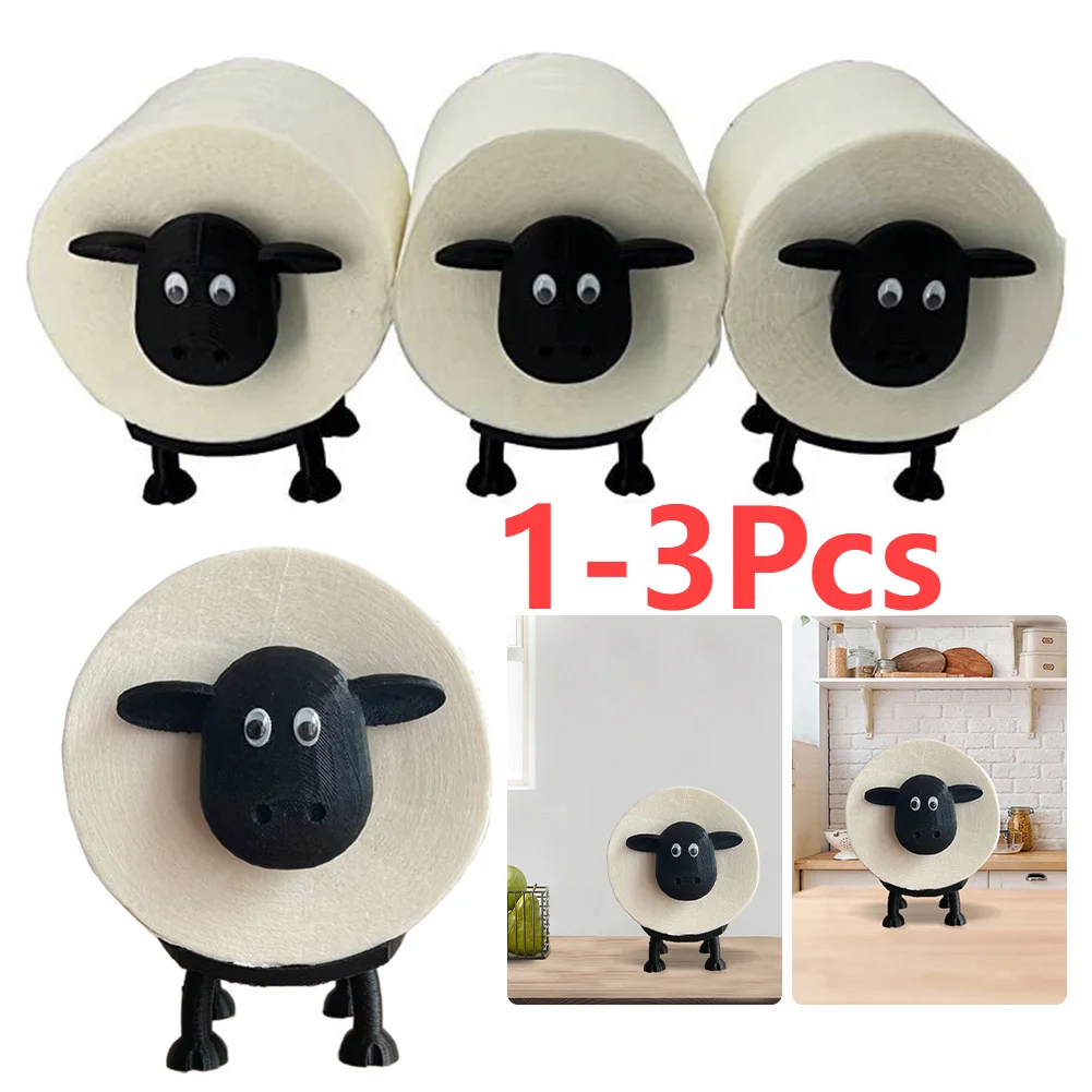 1-3Pcs Black Sheep Stackable Toilet Roll Holder Resin Cute Sheep Tissue Storage Rack for Home Bathroom Vanity Night Stands