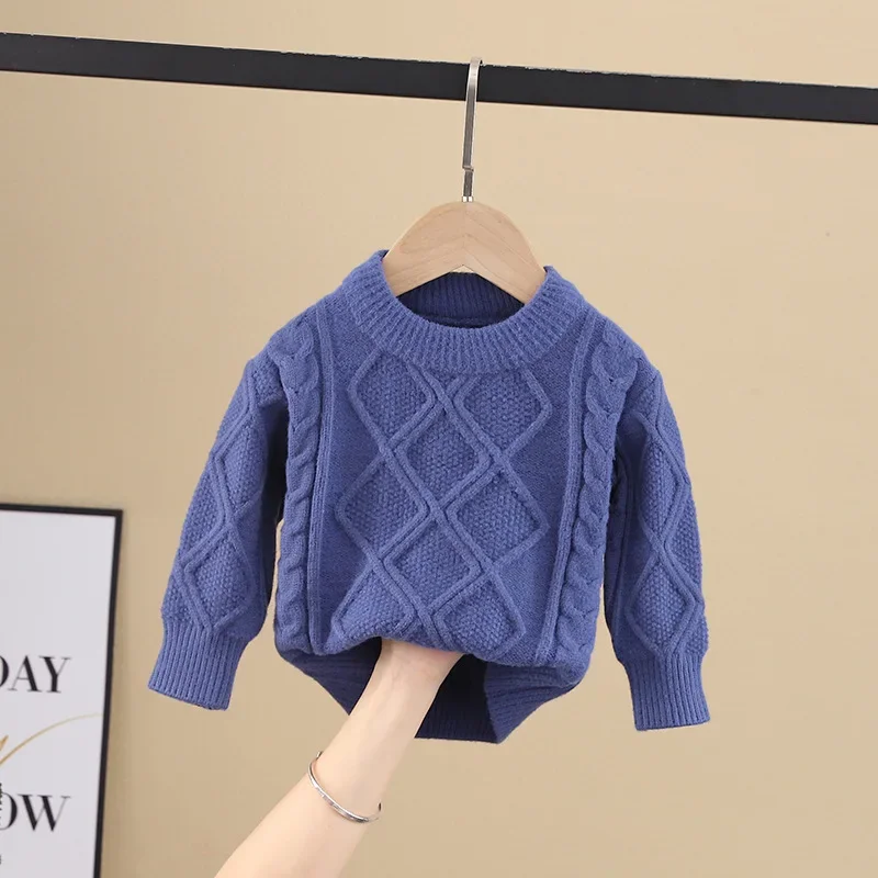 Knitted Sweater for Children Autumn Winter Solid Plaid Pullover Boys Girl Long Sleeve Jumper Base Knit Underwear Clo