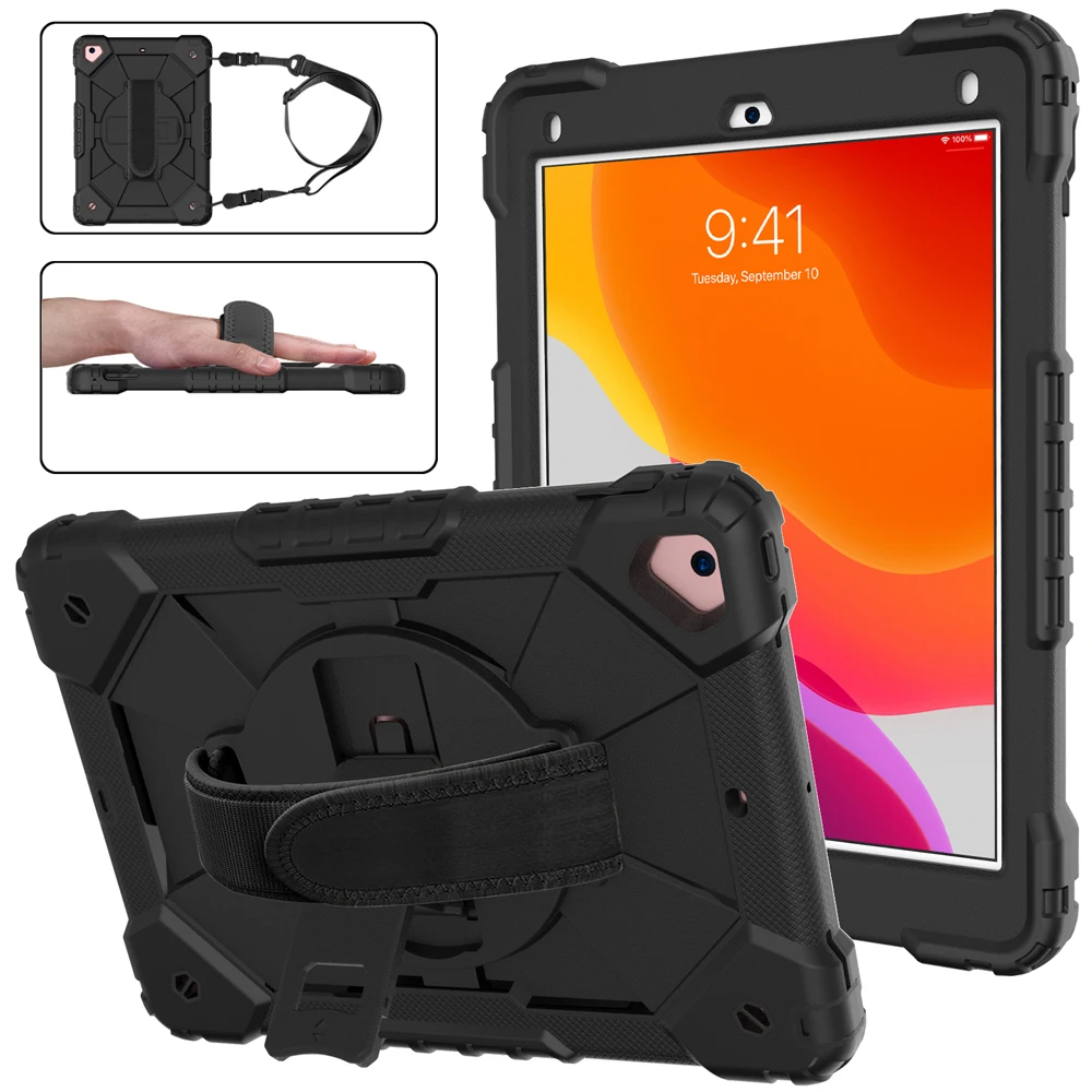 

For iPad 9.7 Case 2018 2017 iPad 6th 5th Generation Heavy Duty Shockproof Rugged Hybrid Cover with Kickstand Hand Shoulder Strap
