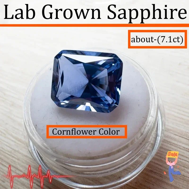 랩 그로운 사파이어 콘플라워 컬러 직사각형 모양 10x12mm 7캐럿 원석 DIY 반지 목걸이 주요 재료