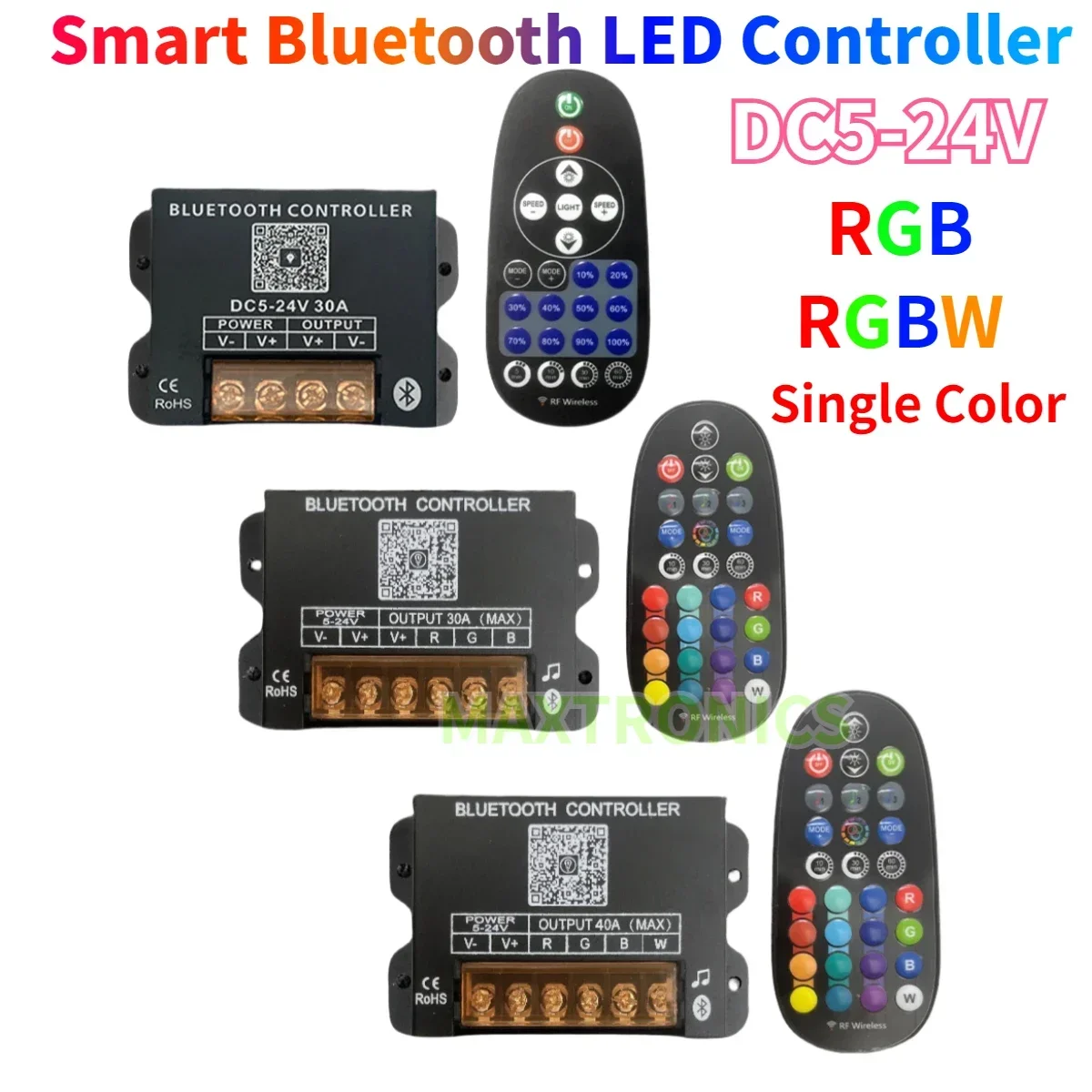 DC5-24V Smart Bluetooth LED Controller RF Remote PWM Dimmer APP Timing ...