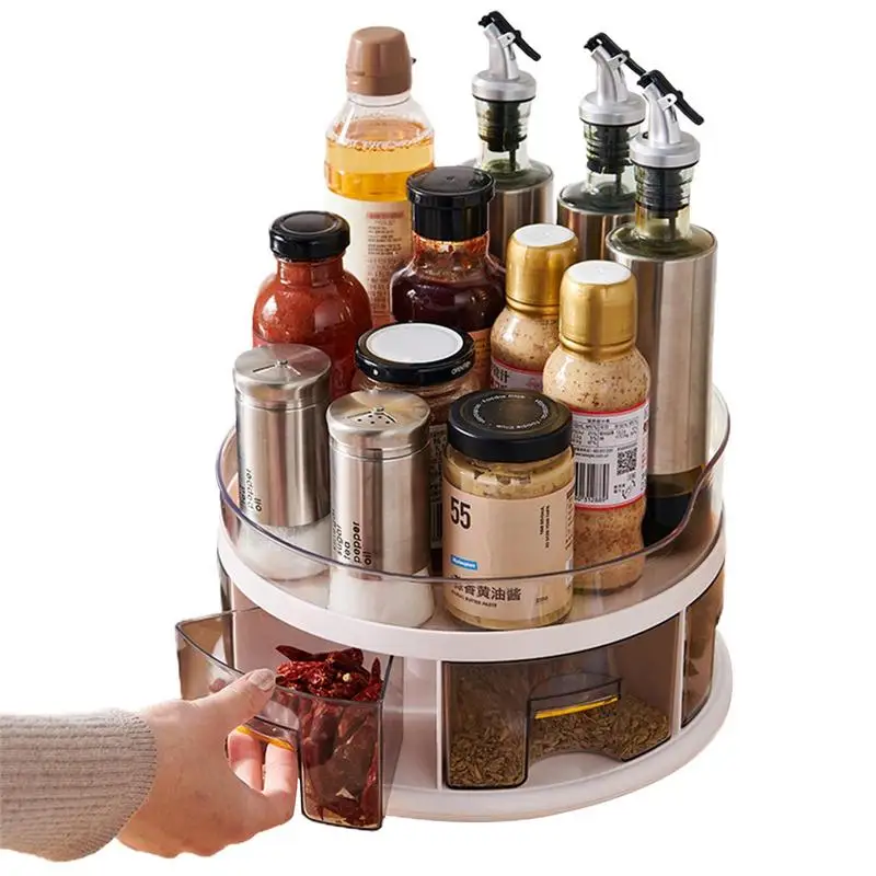 

360 Rotating Storage Tray Organizer For Kitchen Double Layer Spinning Spices Organizer Detachable Seasoning Display Rack