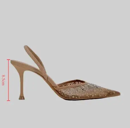 Summer Women's Sandals Water Diamond Bright Mesh High Heels Footwear Elegant Slingback Pointed Slip on Party Lady Shoes women slingback sandals,women high heels shoes
