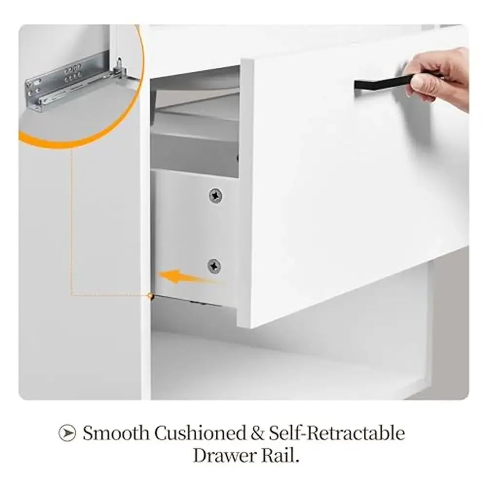 Modern Wall-Mounted Bathroom Vanity with Ceramic Sink and Storage Shelf White Finish