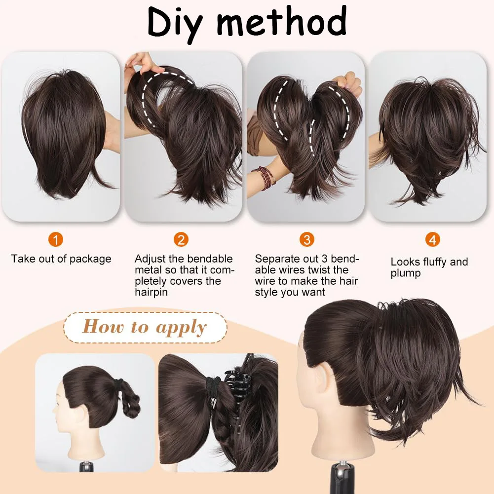 Synthetic DIY Claw Clip In Fluffy Ponytail Wig Hair Extensions Hairpiece Hair Bun Fake Black Blonde Natural False Pigtail