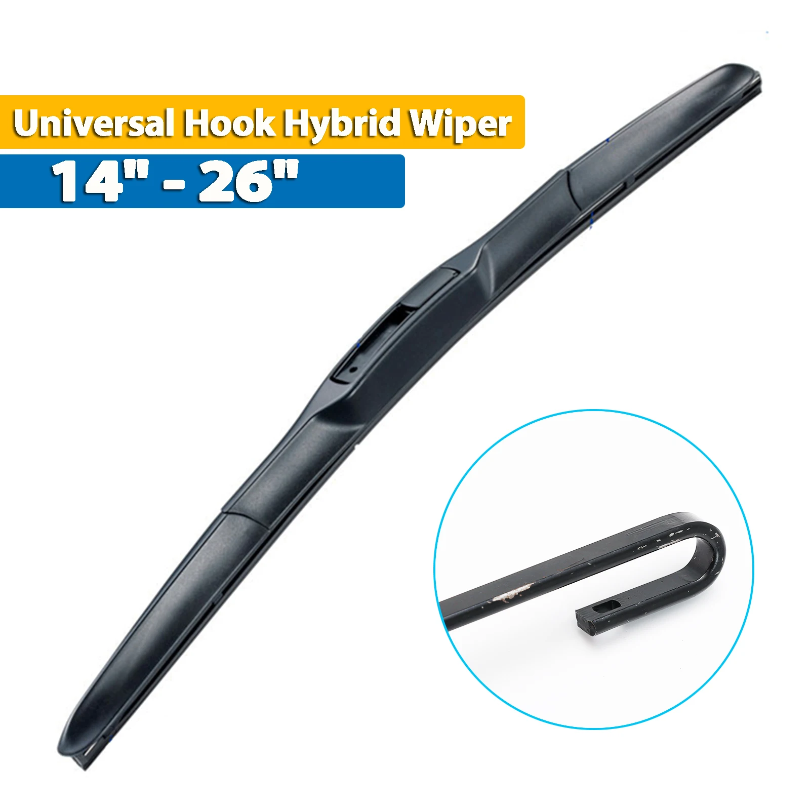 Premium Universal Windshield Wiper Blade with U Hook - All-Season Hybrid Rubber Auto Accessory