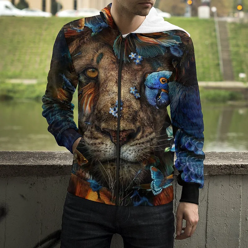 

New 3D Print Flower Animal Tiger Lion Design Fashion Zip Hoodie Men Women Spring Harajuku Long Sleeve Cool Boy Girl Casual Tops
