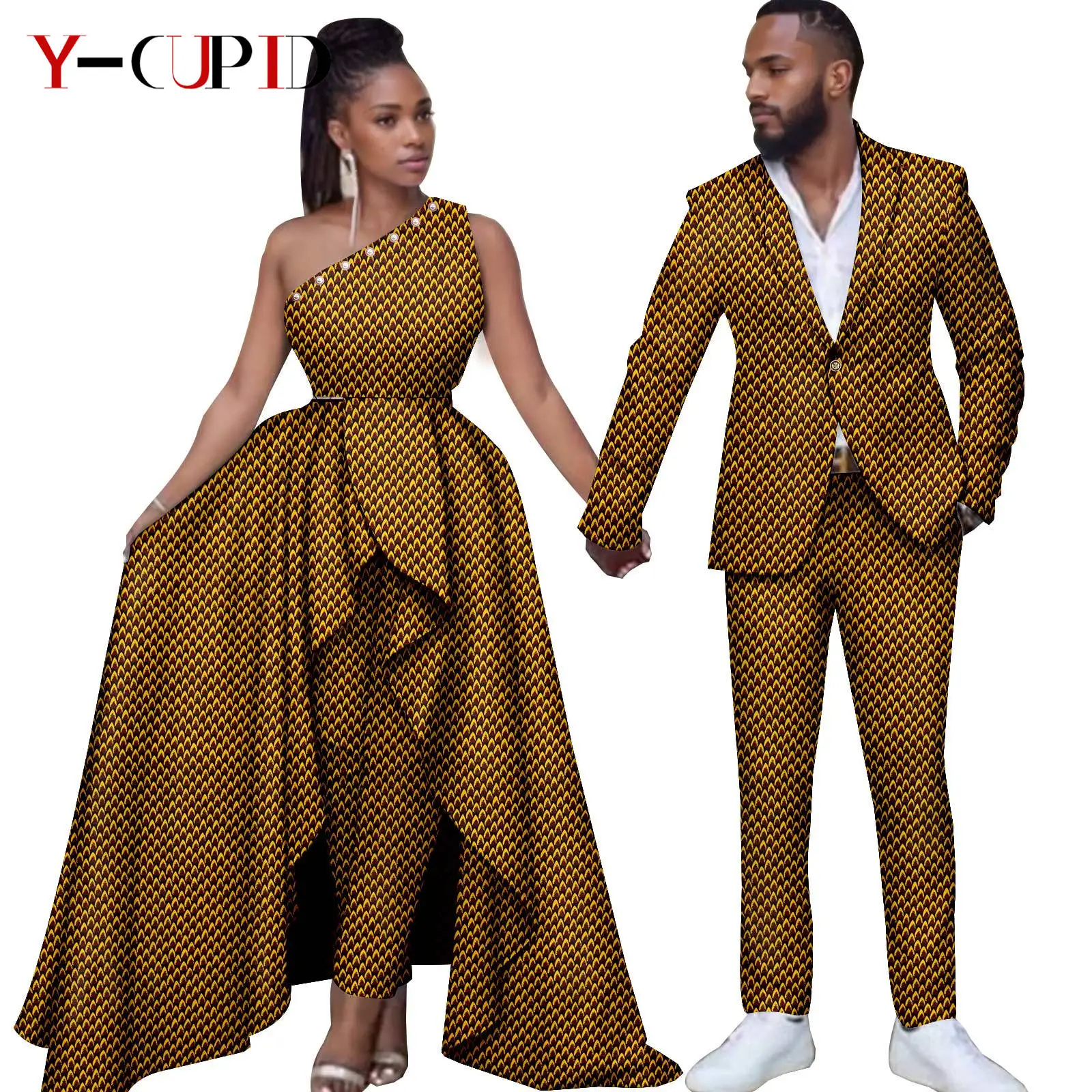African Print Long Top Dresses and Pant for Women Matching Couple - Technical View
