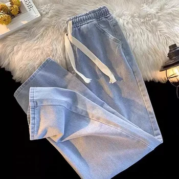 Loose-fitting straight-leg jeans for women in summer, a trendy, cool and retro Japanese casual, washed and loose trousers with a 1