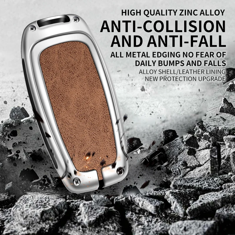 Premium Leather Car Key Case Cover with Metal Accents